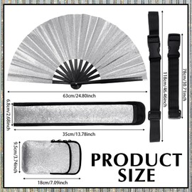 Huhumy 3 Pcs Glitter Rave Fan Accessories for Women Includes Rave Fan Cell Phone Bag Fan Holder with Arm/Leg Band Belt for Music Raves Christmas New Year Circuit Parties(Silver)