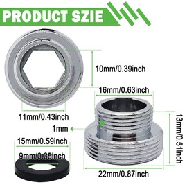 Faucet Adapter Aerator For Water Purifier,16mm Male x 1mm To 22mm Male Connector,Faucet Adapter Brass Fitting,Tap Connector Aerator For Bathroom Kitchen(Silver,2pcs)