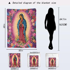 ainori Our Lady of Guadalupe Fleece Blanket - Virgin Mary & Floral Throw,Gifts for Women Adult,Ultra Soft & Warm,Lightweight, for Couch Bedroom Living Room Spiritual Inspiring Decor 50x60in