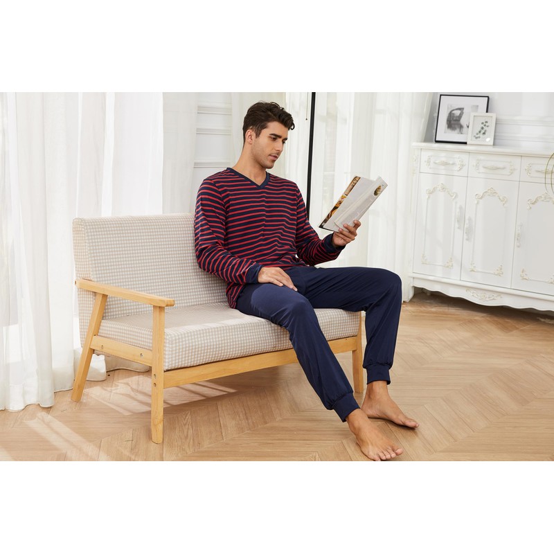 Bresdk Men's Long Winter Cotton Sleepwear Men's Gift, red