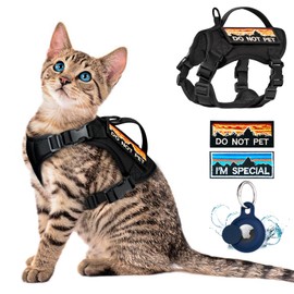 nanappice Tactical Cat Harness for Walking, Adjustable Escape Proof Pet Vest for Large Cat,Easy Control Breathable Cat Vest with Handle，Molle Patches (Black, L)