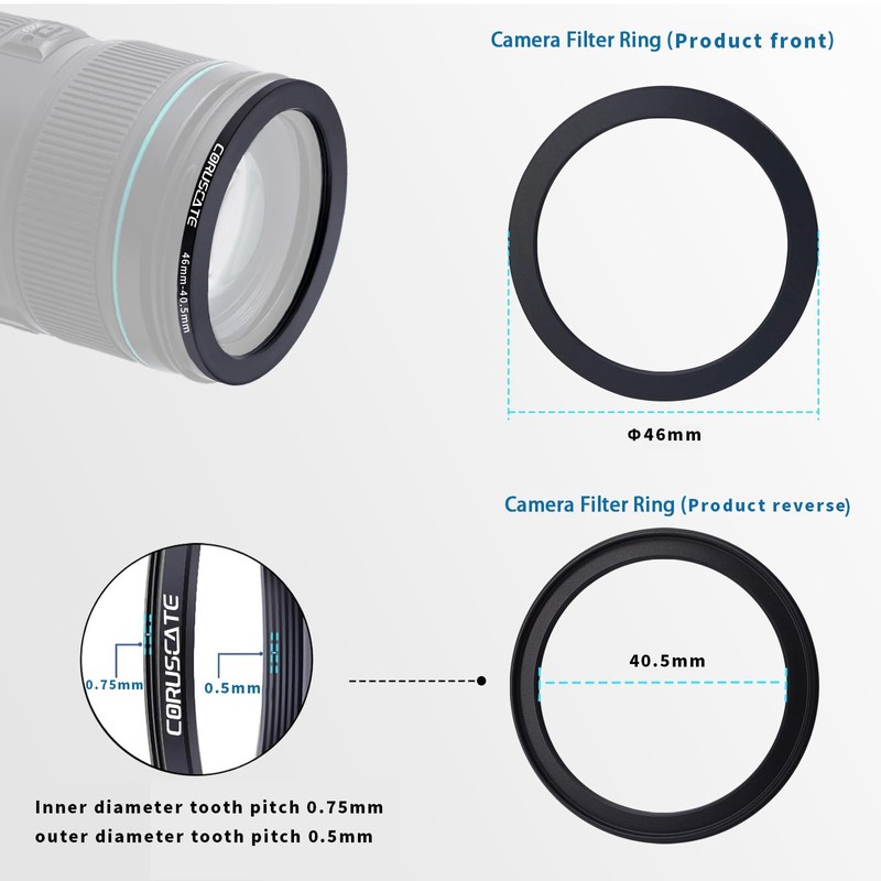 46 mm to 40.5 mm Lens Adapter Ring, Step-Down Ring