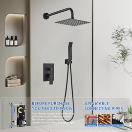 Shower Faucet Set Matte Black Shower System Knob Switch Diverter with High Pressure Handheld Spray Wall Mount 8 Inch Shower Head