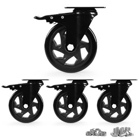 Caster Wheels, Heavy Duty 5 Inch Casters Set of 4, Locking Swivel Casters Wheels for Cart, Furniture and Workbench, Black