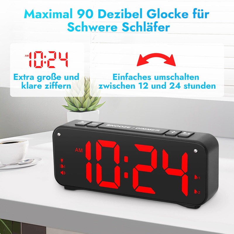 Piashow LED Alarm Clock Loud for Deep Sleepers, Digital Alarm