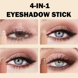 4 Colour Eyeshadow Pencil,Shimmer Cream Eyeshadow Stick, Powder Metallic Shimmer Eyeshadow Pen Crayon,Creamy Smooth Nude Eyeshadow Pencil, Face & Eye Highlighter Pen