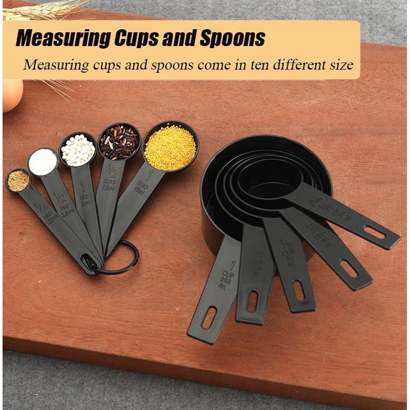 AKOAK Measuring Cups and Spoons Set of 10, Stackable Plastic