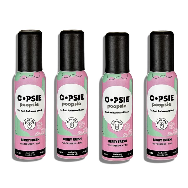 Oopsie Poopsie The Pre-Poo toilet spray | Discreet & portable original odor deodorizer scents | Spray to use when you GO | Gift Box | 2oz bottle 4 pack | Berry Fresh