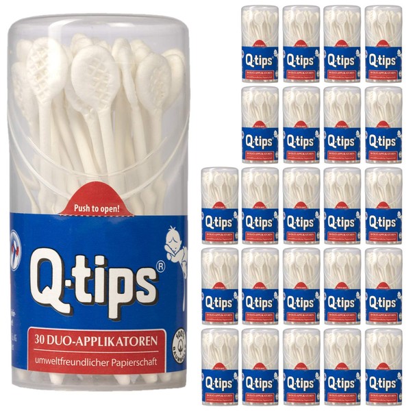 Q-tips® Care Sticks Duo Applicators, Round Tin, (24 x 30 Pieces), Cotton Buds without Plastic, Make-Up Removal and Correction of Make-Up