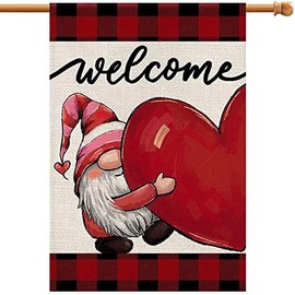 Happy Mothers Day Welcome Gnome Love Heart House Flag Vertical Double Sided 28x40 Inch Valentines Day Anniversary Wedding Yard Outdoor Decoration DF007-28