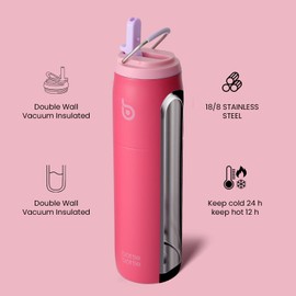 BOTTLE BOTTLE Stainless Steel Water Bottle with Straw Lid and Handle 32 oz Vacuum Insulated Water Bottle for Sports Travel Gym Hiking, Leak-Proof Wide Mouth Water Bottles for Men,Pink Sunset