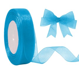 JaoZuyard Blue Organza Chiffon Ribbon 1/2 inch X 50 Yards Sheer Ribbon for Flower Fabric for Wedding Invitations Bridal Bouquets Party Decoration Gift Wrapping Bow Making