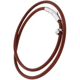 Clostmy Leather Bracelet, Stainless Steel, Tochigi Leather, Hypoallergenic, Simple, Leather, Brown L