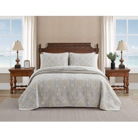 Tommy Bahama - Queen Quilt Set, Reversible Cotton Bedding with Matching Shams, All Season Home Decor (Turtle Cove Grey, Queen)