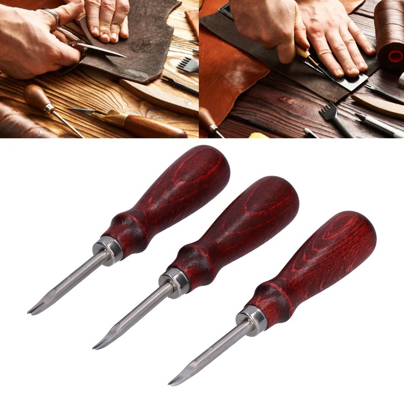 3pcs Leather Edger Sharp Professional Trimming Working Kit with Wooden
