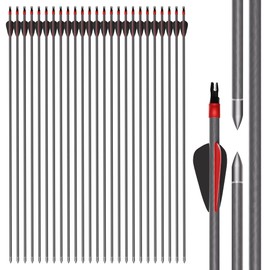 REAWOW 25 Pack 100% Pure Carbon Arrows,0.003" Straightness,Pure Carbon Hunting Arrows for Compound Bow, Spine 350 Professional Standard Hunting Arrows with Removable Tips