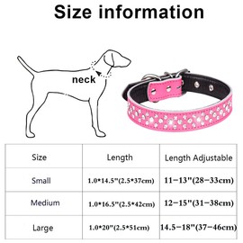 Bbmmayy Rhinestones Dog Collar, Adjustable Sparkly Crystal Studded Genuine Leather Pet Dog Collar for Small and Medium Breeds (M fit Neck 12-15", Hot Pink)
