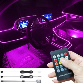 TABEN Car Ambient Lighting Kit - 3 m Fibre Optic 8 Colours RF Remote Control, USB Atmosphere Light, DIY RGB Multicoloured Sound Music Sync Interior Lighting DC 12 V