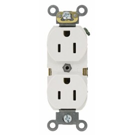 Leviton 5262-SW 15-Amp, 125 Volt, Industrial Heavy Duty Grade, Duplex Receptacle, Straight Blade, Self Grounding, White