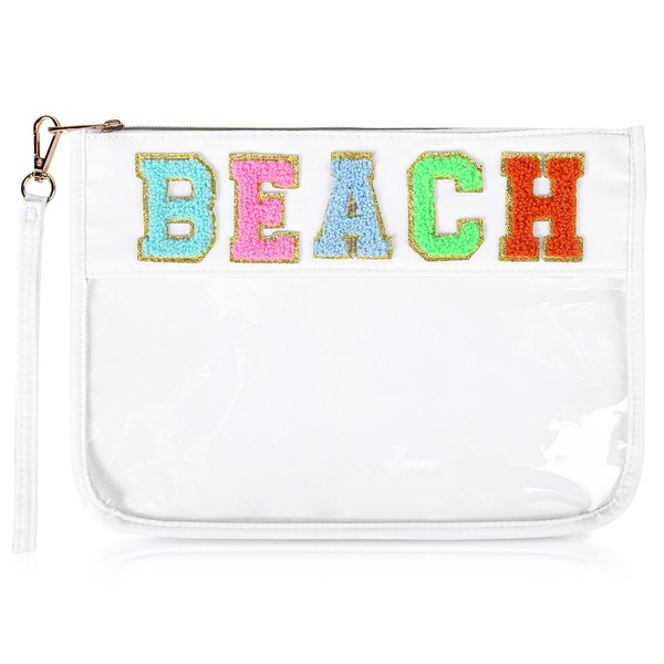 SOIDRAM Beach Bag Chenille Letter Makeup Bag Clear Travel Zipper