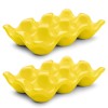 Ceramic Egg Tray 6-Cup Egg Holder Container for Fridge (Yellow,