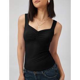 Micoson Womens Tops Tanks Sleeveless Slim Pleated Bustier Sweetheart Neck Strappy Backless 2024 Summer Y2K Cami Black L