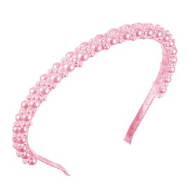 ValueBargain Pearl Headband for Girls, Bling Pink Girls Pearl Beaded Headband for Women, Birthday, Wedding, Daily Use (Pink)