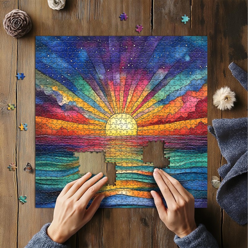 Impossible Puzzle for Adults 1000 Pieces, Ocean Sunset Puzzles with