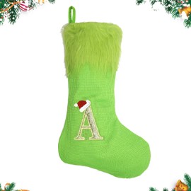 Christmas Stocking, 20 Inch Xmas Knitwear Stockings Grinch Green Stocking with Letter Green Hair Xmas Sock for Kids Goodie Bags Xmas Decor Stockings for Christmas Tree Holiday Party Décor Y4LMW (A)