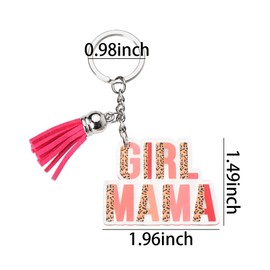 Mom Keychain Gifts from Daughter and Mother Birthday Gifts for Mom from Baby Girl Mama Keychains for Mom Mothers Day Gifts for First Time Mommy Gifts 2024 Pink Leopard Tassel Key Chain for Women