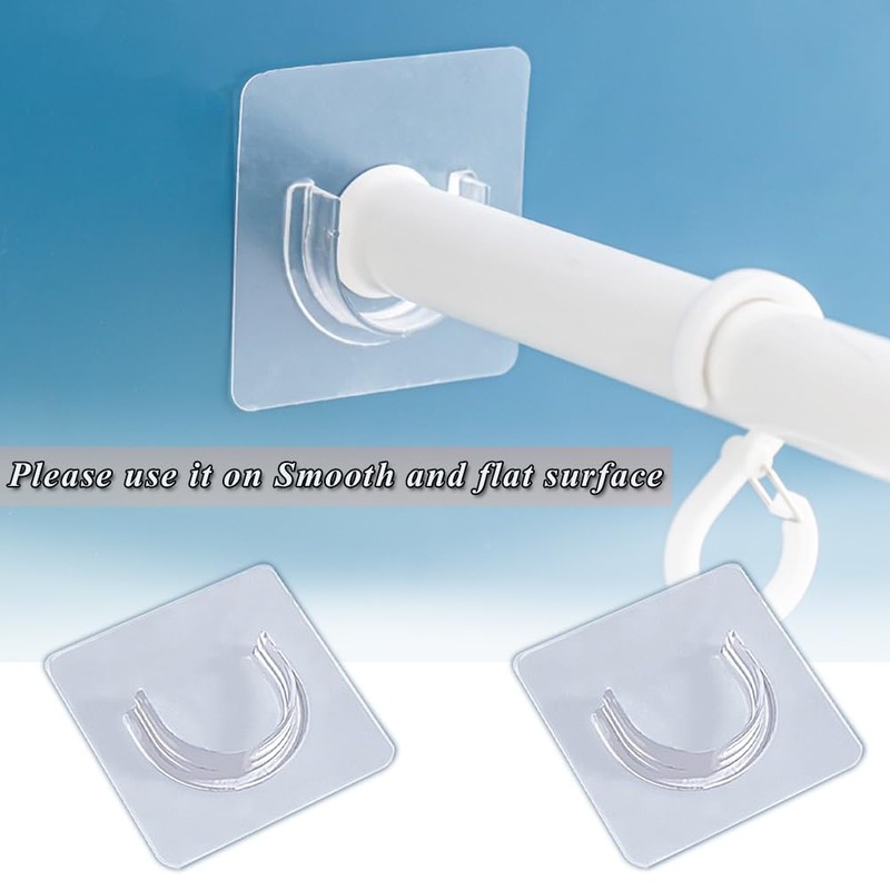 2Pack Shower Curtain Rod Holder, Upgraded Adhesive No Drill Tension
