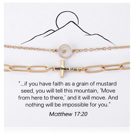 Kvekstio Mustard Seed Bracelet With Cross, Christian Jewelry Gifts for Girl, Matthew 17 20, Faith Can Move mountains, Biblical jewelry, Psalm 46:5