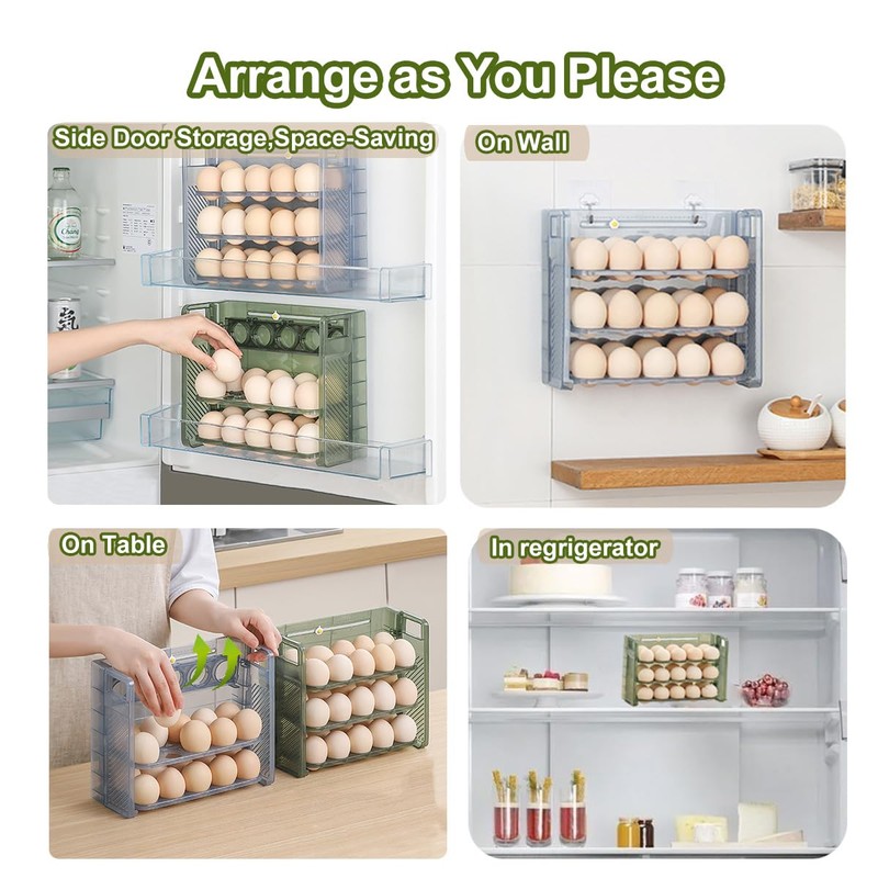 Longhuo 60 Grid Container, 2 Pack Egg Holder for Fridge,