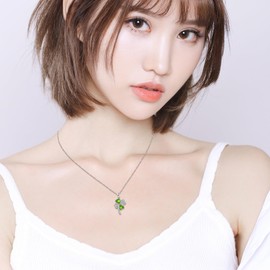 StoryMidir Women's Clover Necklace, 925 Silver, Hypoallergenic, 4 Leaf Clover Pendant, Green with Chain, 17.7 + 2.0 inches (45 + 5 cm), Zirconia, Platinum Coating, Amulet, Accessory, Jewelry, Gift,