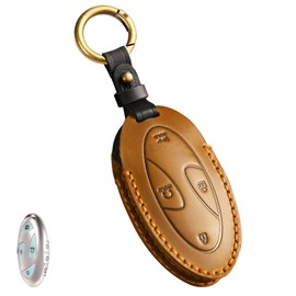 Aoocar Leather Key Fob Cover, Compatible with 2023 2024 2025 Hyundai Ioniq 6 Grandeur GN7, fit for Sonata Elantra Kona Santa Fe 2024 2025, No Screw Design Key Holder Protector (7 Button, Brown)