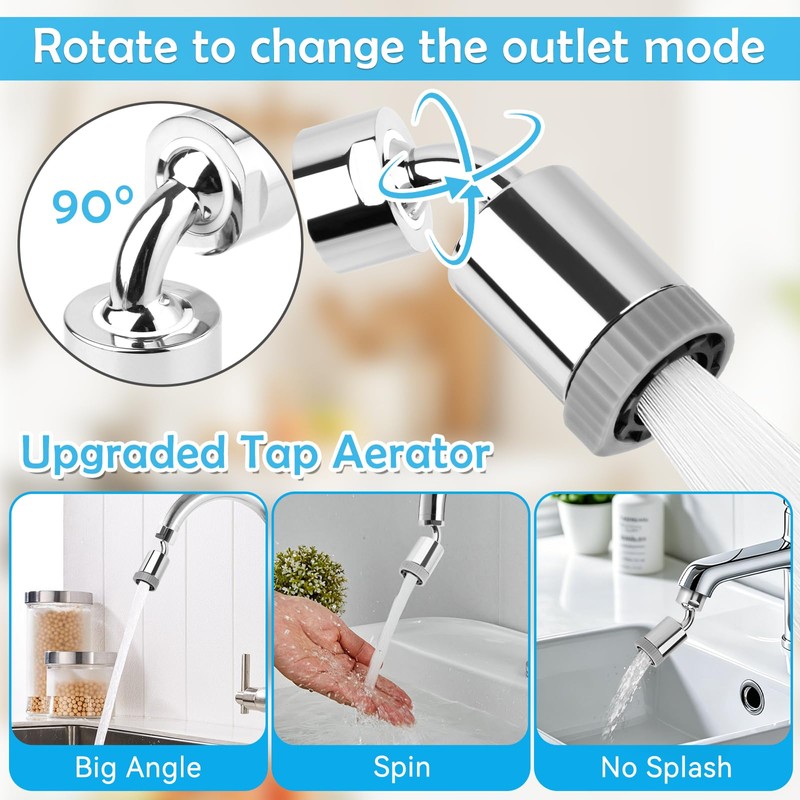 Aeratore Rubinetto 720° Girevole, 2 Modalità Aeratore Filtro Antispruzzo