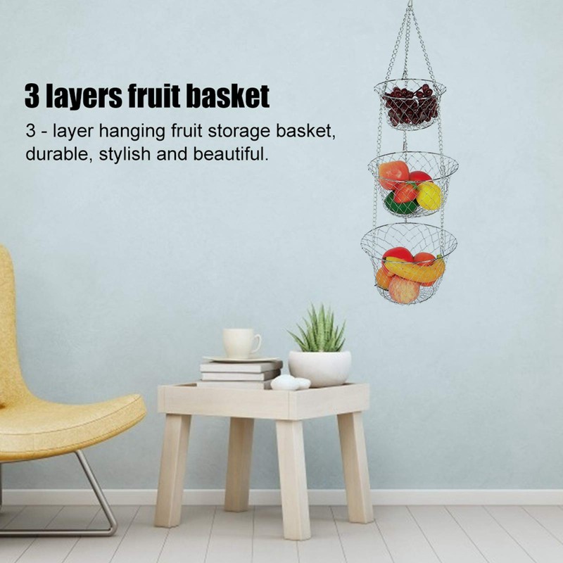 01 3‑Tier Hanging Basket, Exquisite Hanging Basket 3‑Tier for Storage