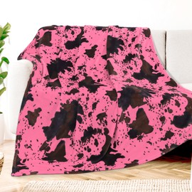 KIVEE Hot Pink Cow Blanket Flannel Fleece Throw Blanket Soft Cozy Black Cow Print Blankets for Bed Couch Sofa 40x50 inch