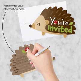 Big Dot of Happiness Forest Hedgehogs - Shaped Fill-In Invitations - Woodland Birthday Party or Baby Shower Invitation Cards with Envelopes - Set of 12