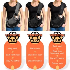 YUDODO Pet Sling Carrier for Small Dogs & Cats – Hands-Free Puppy Carrier with Safety Hook, Large Zipper Pocket, Soft Breathable Mesh, Adjustable Strap & Reflective Strip (Black 1.0 M)