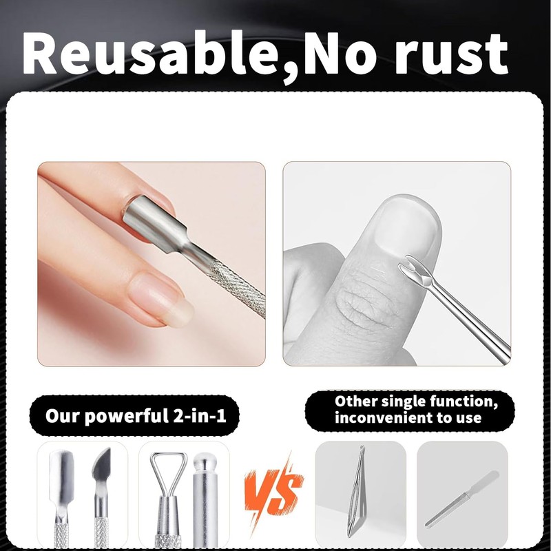2 Pcs Stainless Steel Cuticle Pusher and Remover with Storage