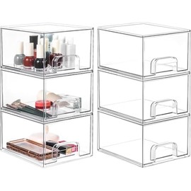 Whonline 6 Pack Acrylic Under Sink Organizer Stackable Storage Drawers, Clear Bins for Bathroom Organizing, Makeup Cabinet Organizers and Storage