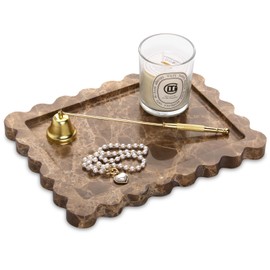 Scalloped Marble Decorative Tray,Luxury Natural Stone Bathroom Vanity Tray, Dresser Top Perfume Coffee Home Kitchen Toilet Sink Tray, Key Trinket Ring Tray (Light Emperador, 10.8 * 8)