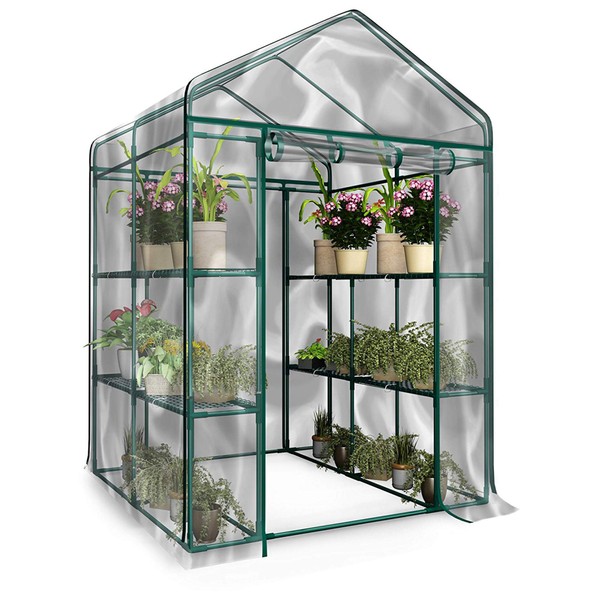 Home-Complete 514537FXW Walk-in Greenhouse-Indoor Outdoor with 8 Sturdy Shelves-Grow Plants, Seedlings, Herbs, or Flowers in Any Season-Gardening Rack, Green