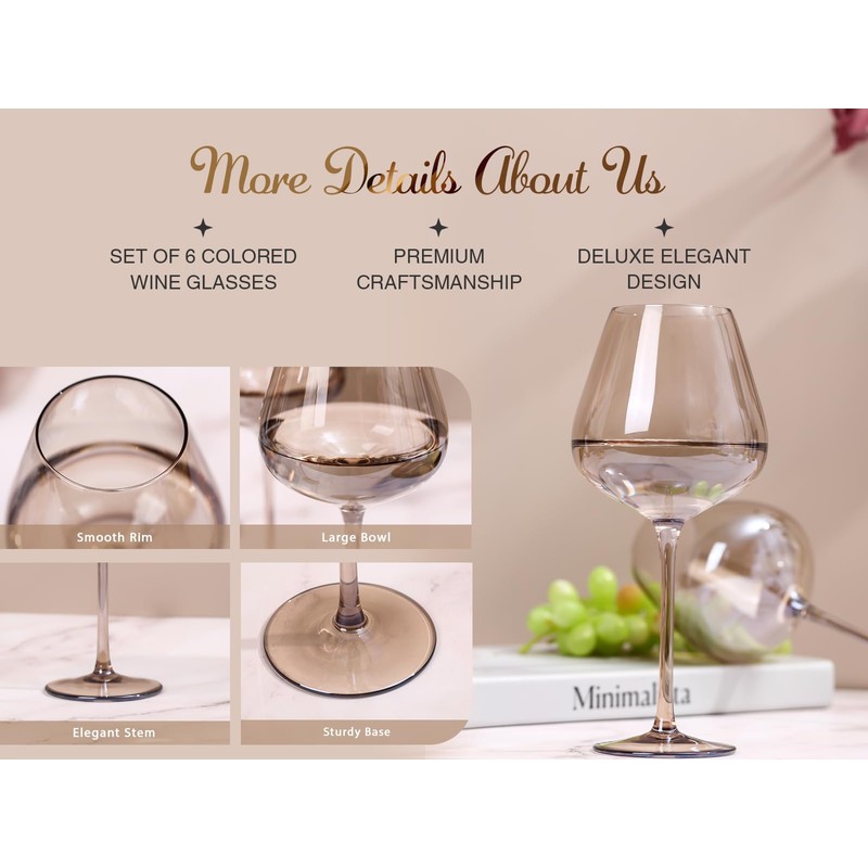Physkoa Mocha Mousse Color Wine Glasses Set 6-18oz Long Stem