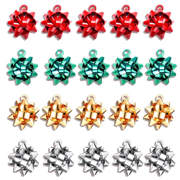 CEALXHENY 20PCS Christmas Charms for Jewelry Making Red Green Xmas Bow Charm Pendants for DIY Earring Bracelet Necklaces Holiday Clothes Sewing Bag Decoration Supply(20PCS Xmas Bow(16mm))
