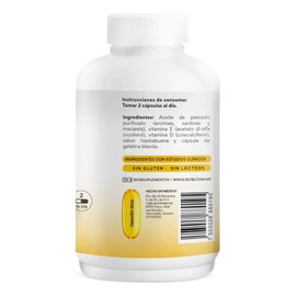 BIO B  Omega 3 Plus  Alta Concentración 1,440mg Total  873mg EPA y 567mg DHA  Sabor Hierbabuena (sin eructos a pescado)  120 cápsulas blandas