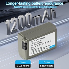 Egoway NP-FW50 Battery 1-Pack USB-C Fast Charging with 2in1 Cable for Sony ZV-E10, Alpha A6000, A6300, A6400, A6500, A5000, A5100, A7, A7II, A7R, A7RII, A7S, A7SII, RX10, RX10 II III IV Cameras