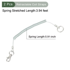 YOKIVE 2 Pack Retractable Coil Spring Keychain, Spiral Stretchy Cord Strap Snap Hook with Big Ring Plastic | Great for Keys (Clear, 150-mm)