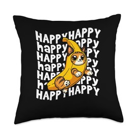 Happy Banana Cat Meme Bananacat Happy Kitty Cat Lovers Meme Throw Pillow